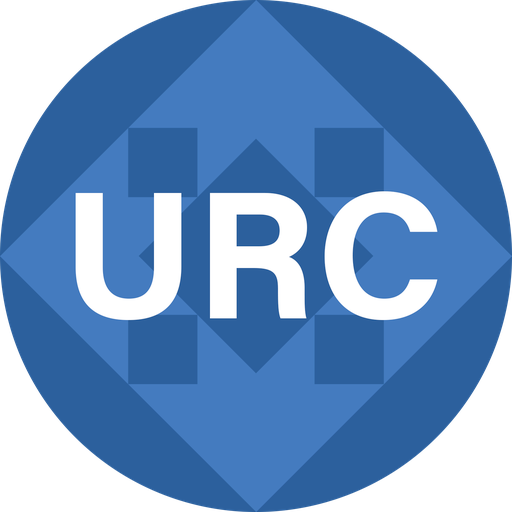A blue circular logo with geometric shapes in the background and the white letters URC in the center.