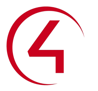 A stylized red number 4 is enclosed within a partial red circular arc, open on the right side, on a light gray background.