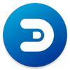 A blue circular icon with a white stylized D shape in the center, featuring a small circular cutout on the left side of the letter.